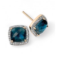 9ct Yellow Gold Blue Topaz & Diamond Earrings