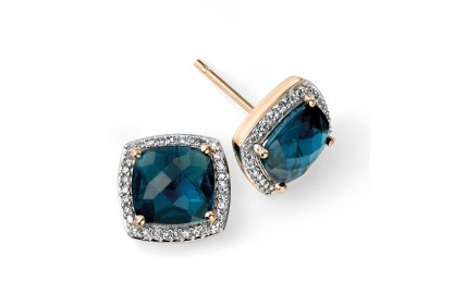 9ct Yellow Gold Blue Topaz & Diamond Earrings