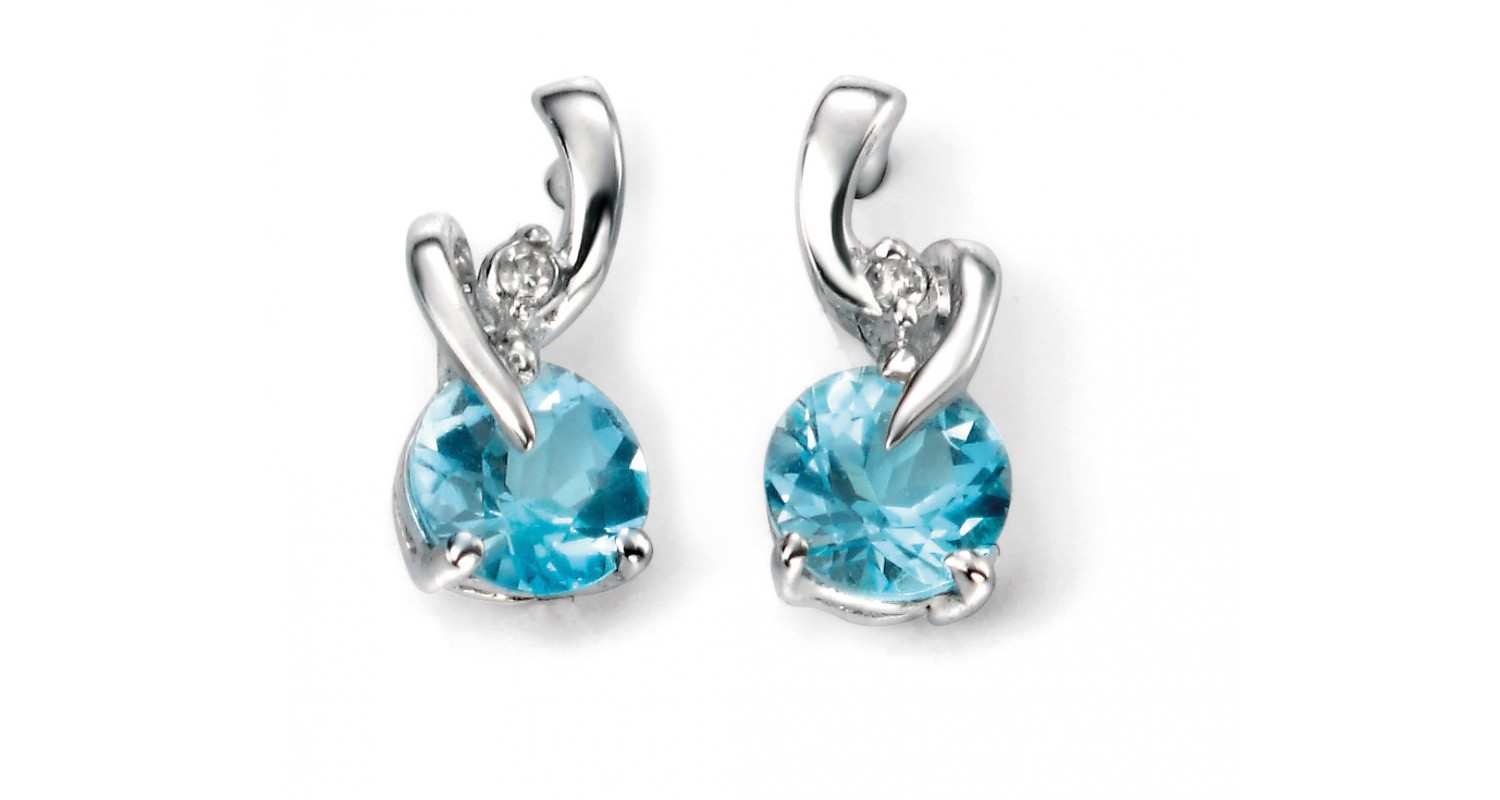 9ct White Gold Blue Topaz & Diamond Twist Earrings