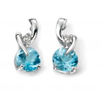 9ct White Gold Blue Topaz & Diamond Twist Earrings