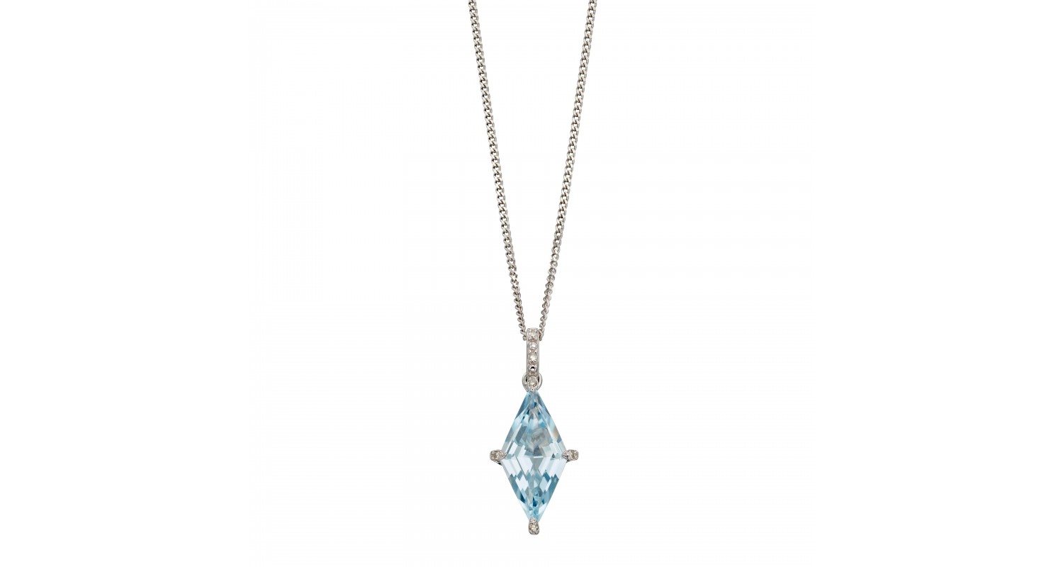 9ct White Gold Blue Topaz & Diamond Necklace