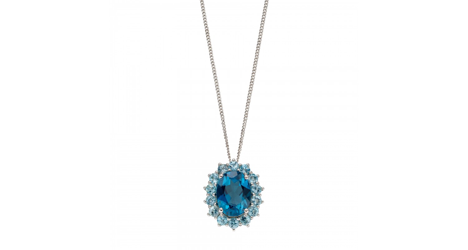 9ct White Gold Blue Topaz Cluster Necklace