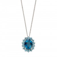 9ct White Gold Blue Topaz Cluster Necklace