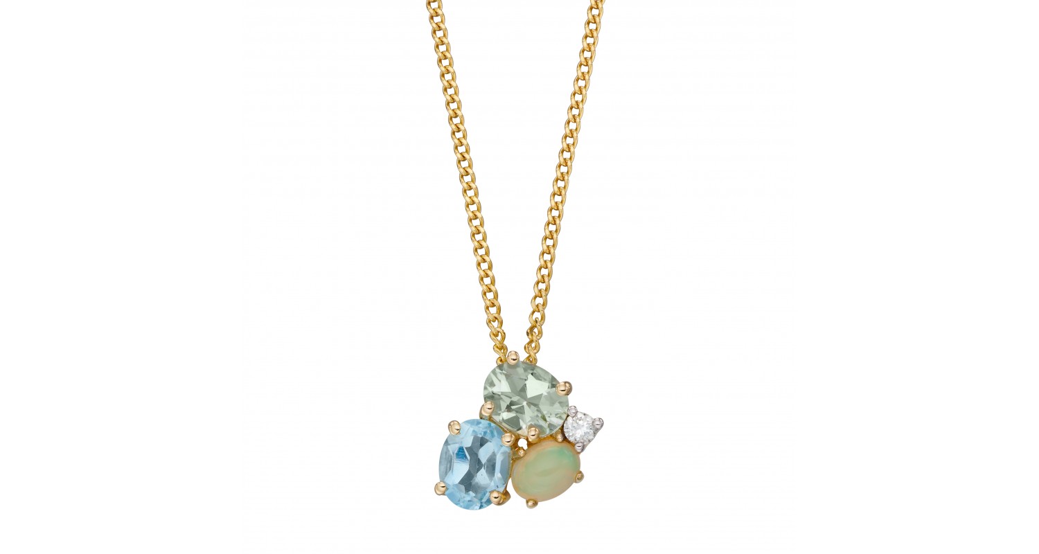 9ct Yellow Gold Topaz, Opal & Amethyst Necklace 