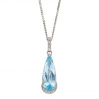 9ct White Gold Blue Topaz & Diamond Teardrop Necklace 