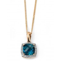 9ct Yellow Gold Blue Topaz & Diamond Necklace