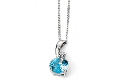 9ct White Gold Blue Topaz & Diamond Twist Necklace
