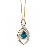 9ct Yellow Gold Blue Topaz & Diamond Necklace