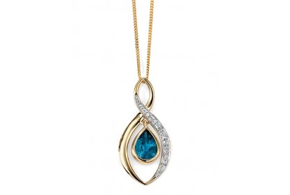 9ct Yellow Gold Blue Topaz & Diamond Necklace