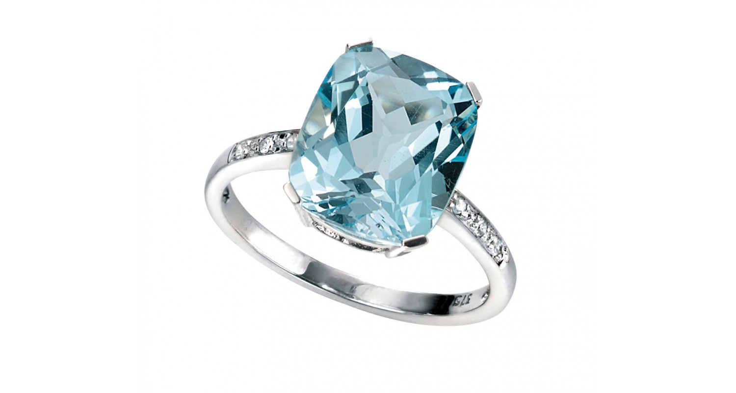 9ct White Gold Blue Topaz & Diamond Ring