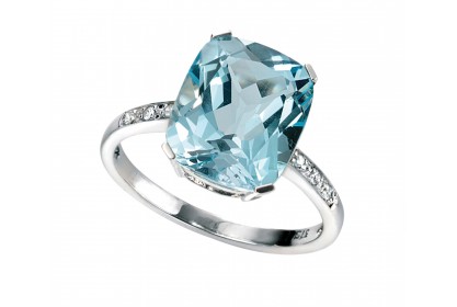 9ct White Gold Blue Topaz & Diamond Ring