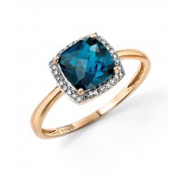 9ct Yellow Gold Blue Topaz & Diamond Ring