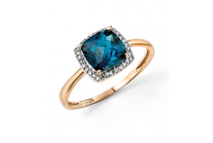 9ct Yellow Gold Blue Topaz & Diamond Ring