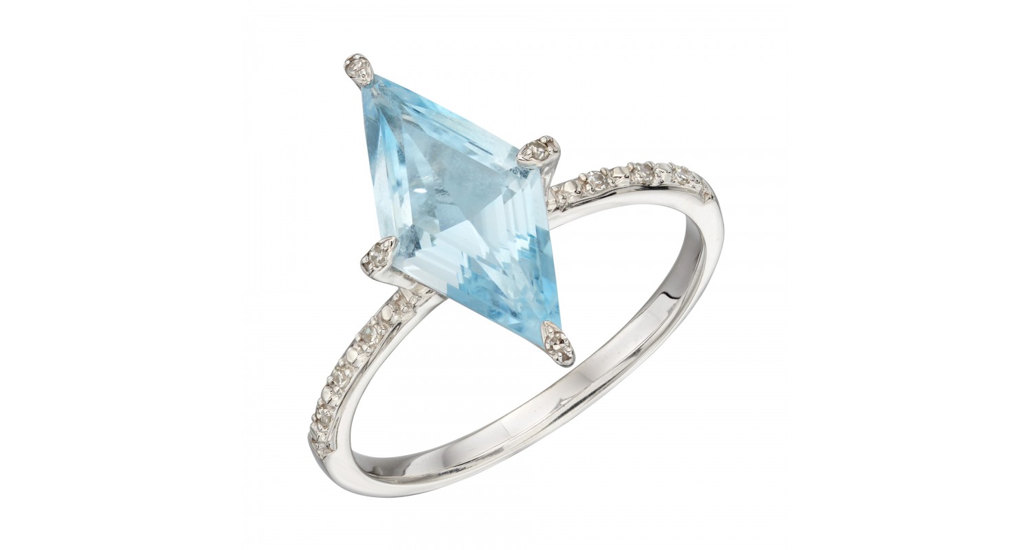 9ct White Gold Blue Topaz & Diamond Ring