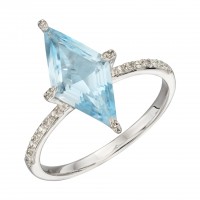 9ct White Gold Blue Topaz & Diamond Ring