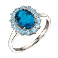 9ct White Gold Blue Topaz Cluster Ring