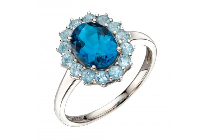 9ct White Gold Blue Topaz Cluster Ring