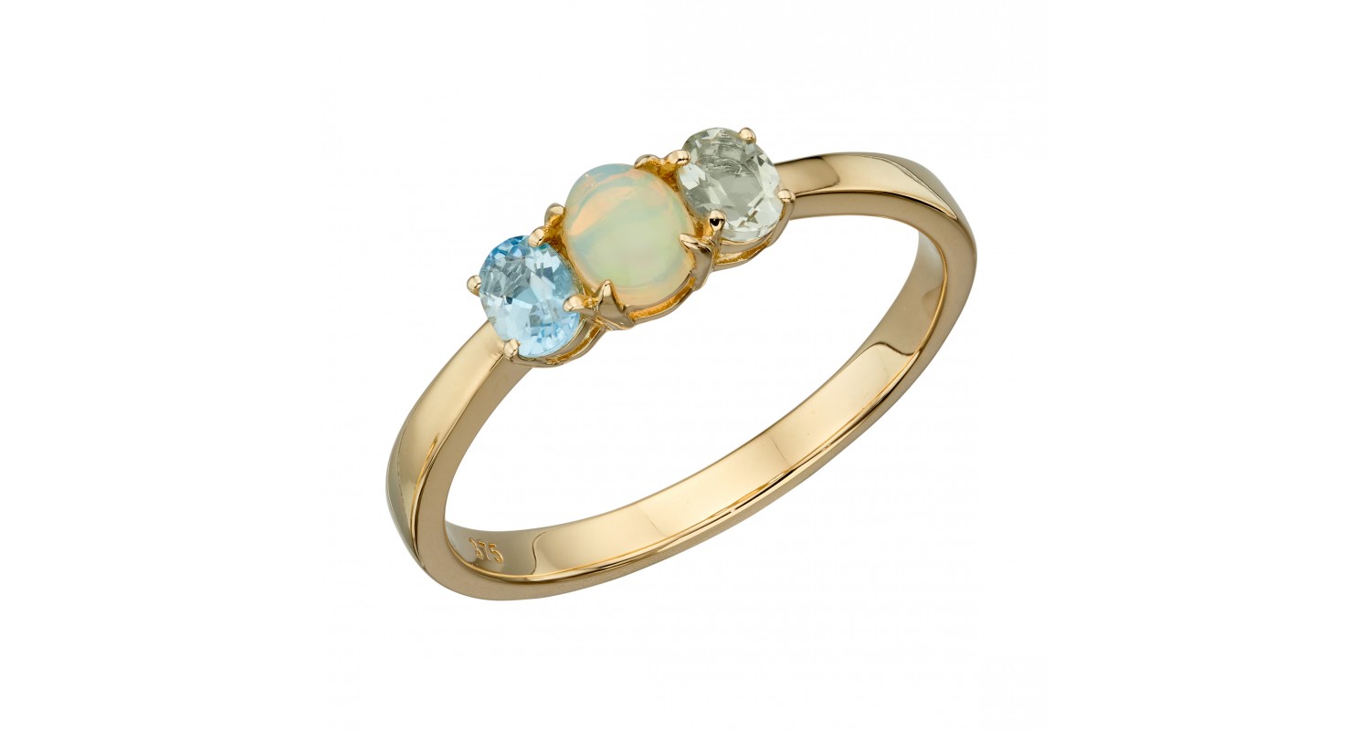 9ct Yellow Gold Topaz, Opal & Amethyst Ring