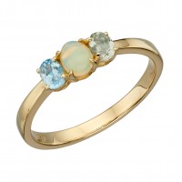 9ct Yellow Gold Topaz, Opal & Amethyst Ring