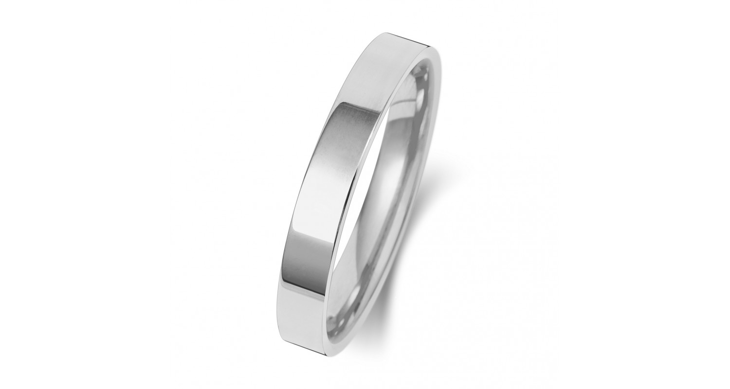 9ct White Gold Flat Court 3mm Medium Weight Band