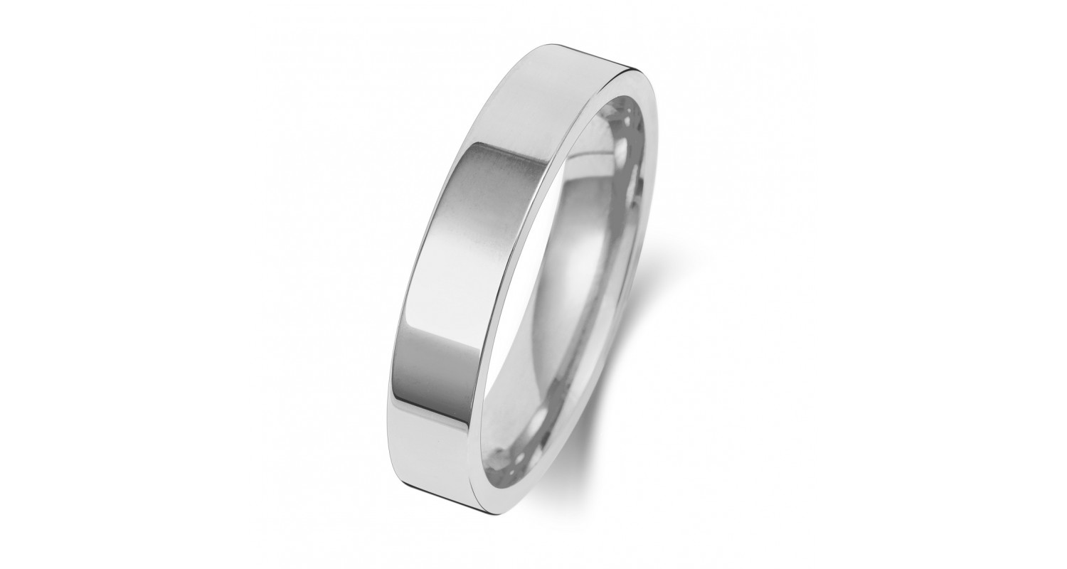 9ct White Gold Flat Court 4mm Heavyweight Band