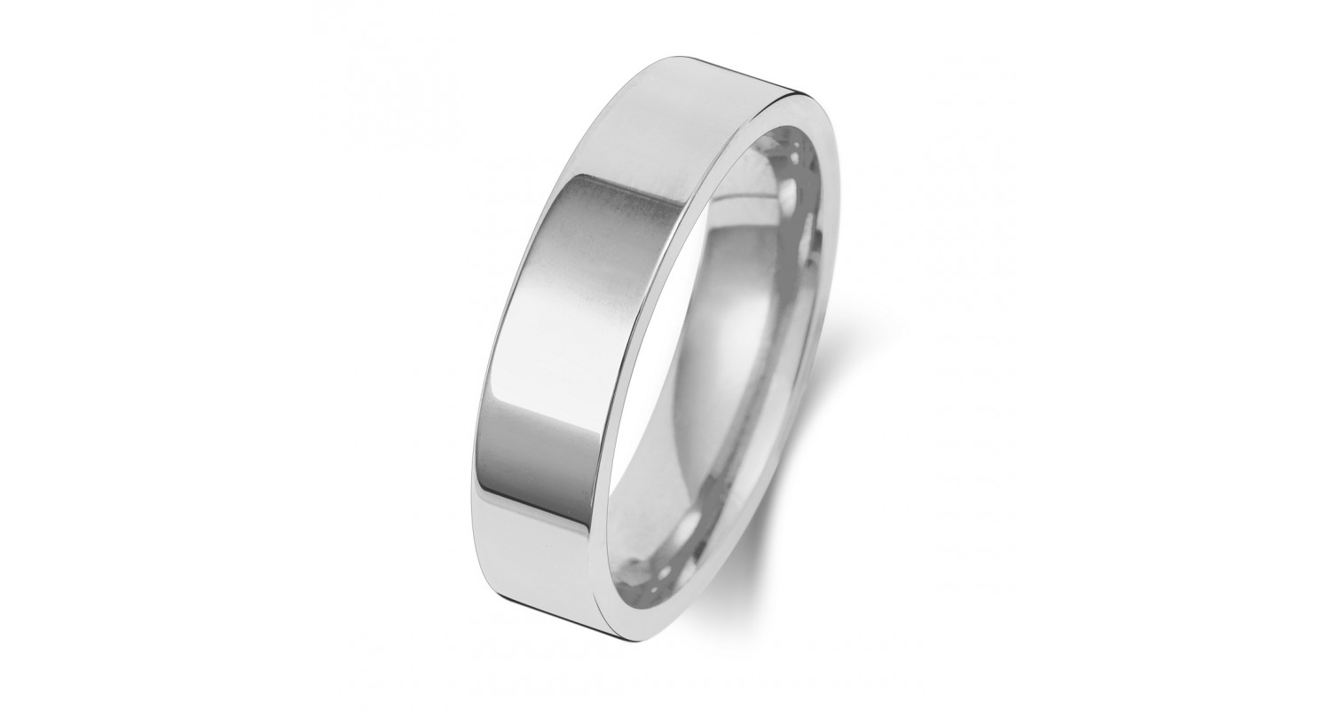 18ct White Gold Flat Court 6mm Heavyweight Band