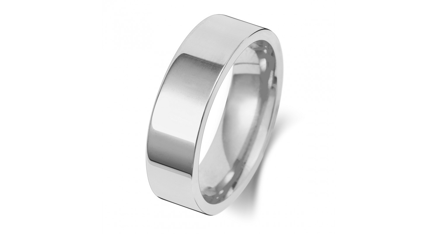 9ct White Gold Flat Court 6mm Heavyweight Band