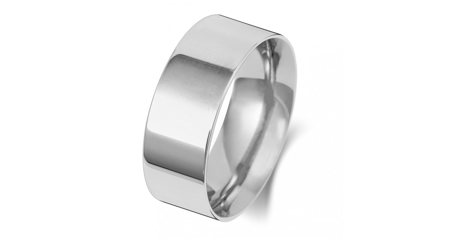 9ct White Gold Flat Court 8mm Heavyweight Band