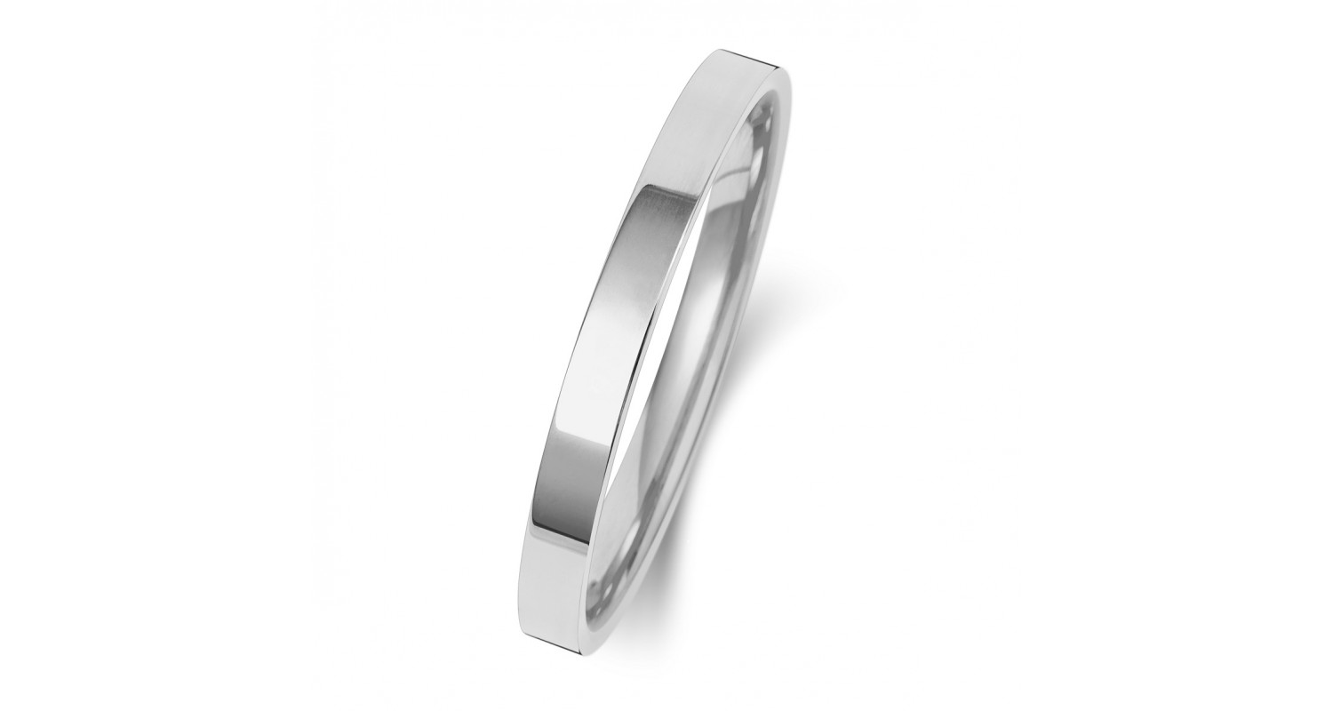 9ct White Gold Flat Court 2mm Heavyweight Band