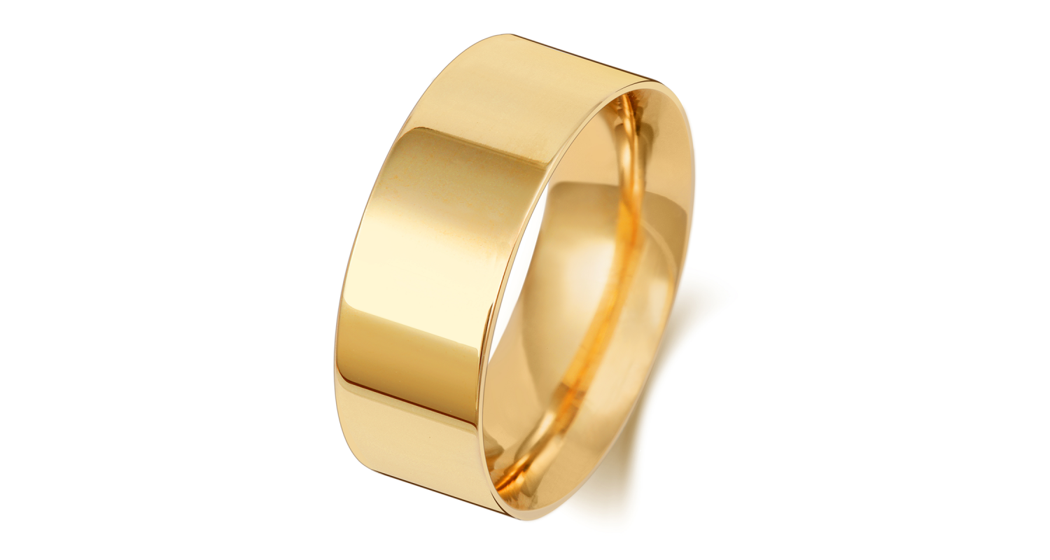 9ct Yellow Gold Flat Court 8mm Heavyweight Band