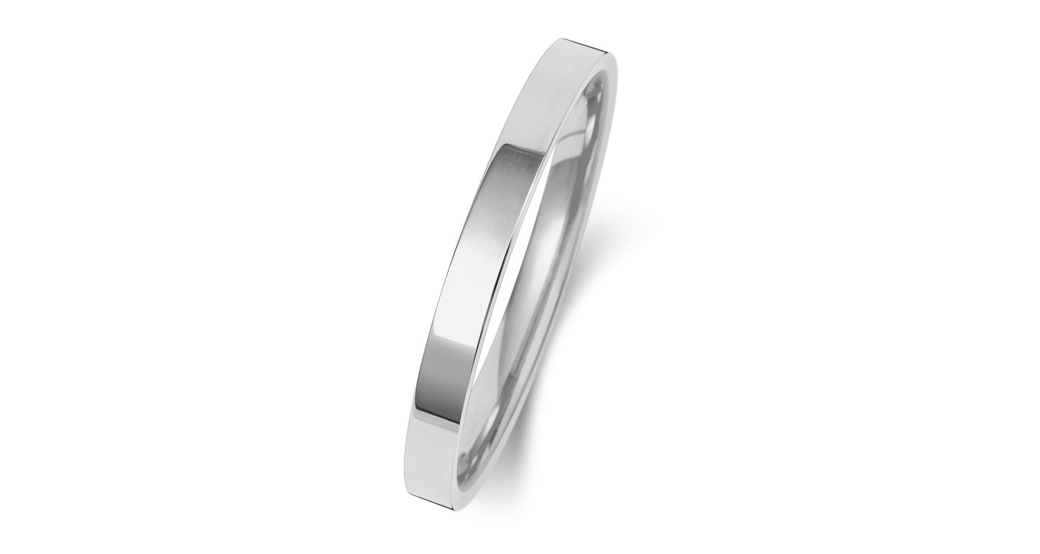 18ct White Gold Flat Court 2mm Heavyweight Band