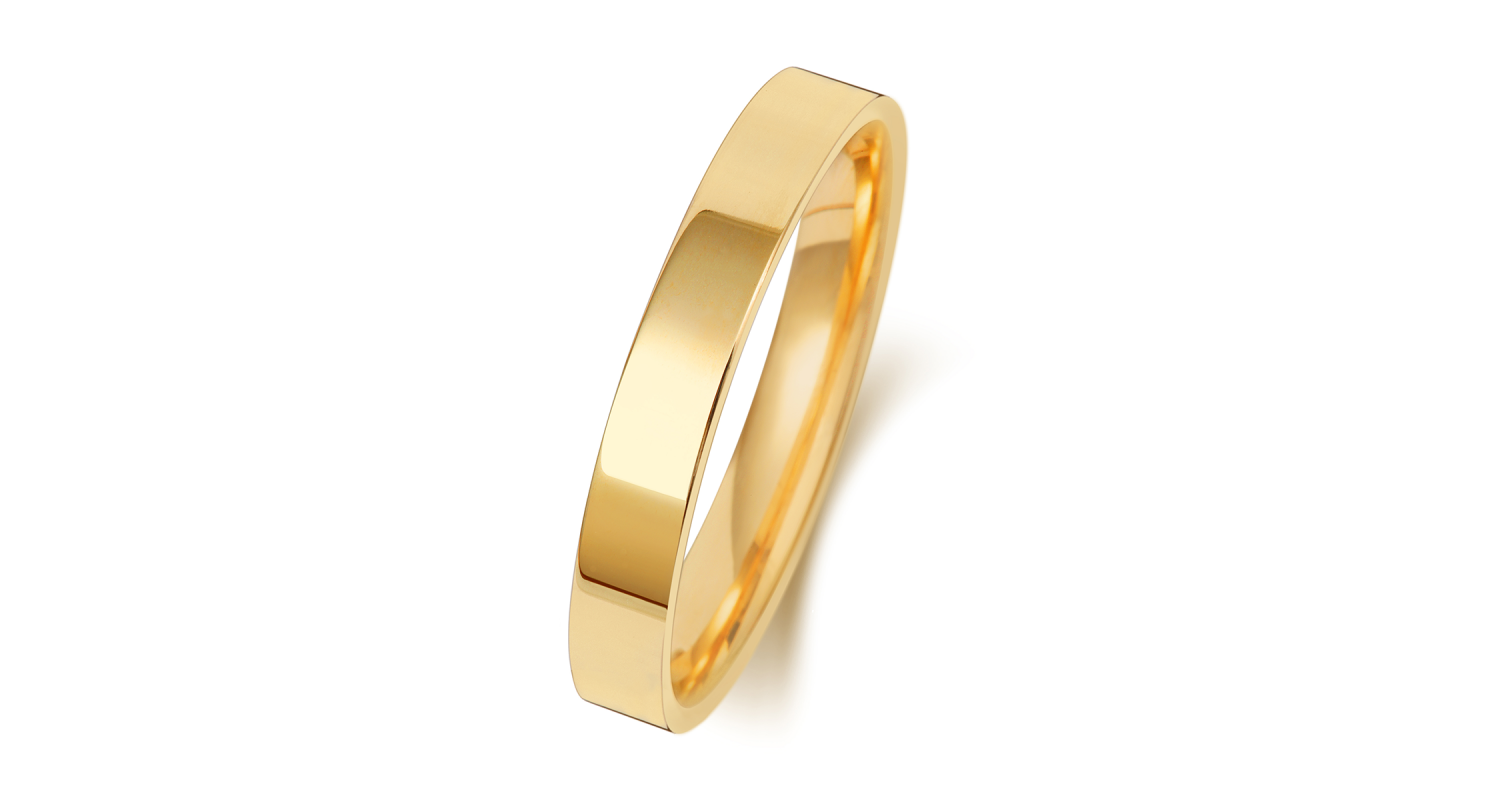 18ct Yellow Gold Flat Court 3mm Heavyweight Band