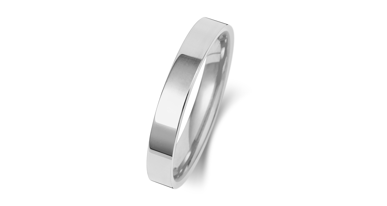 18ct White Gold Flat Court 3mm Heavyweight Band